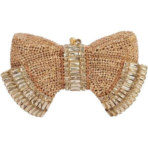 NWT Sparkling Bling Crystal Rhinestone Bow Clutch Purse Pink Gold Silver…